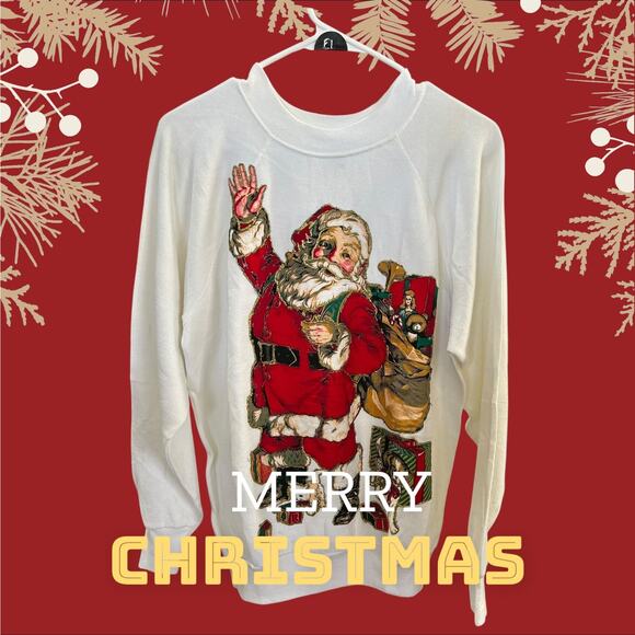 Vintage 90s Panill Santa Claus Christmas Sweatshirt Made in USA – Size Large - Picture 1 of 4
